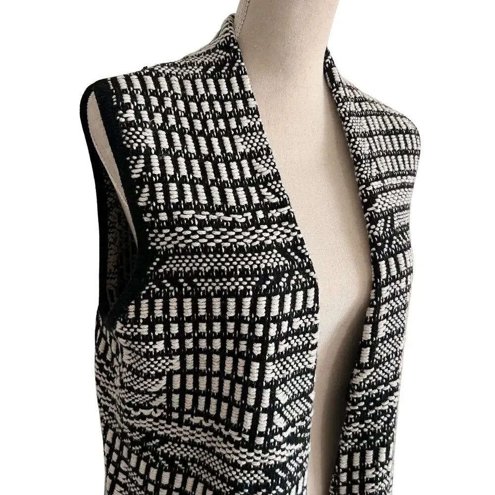 Anthropologie Angel of the North Knit Sweater‎ Vest Black White Open Front MP